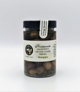 Olives dénoyautées à l’huile d’olive, Ail et fines herbes ”La ‌Traditionnelle”‌ BIOLOGIQUES -‌ 170 grammes.‌